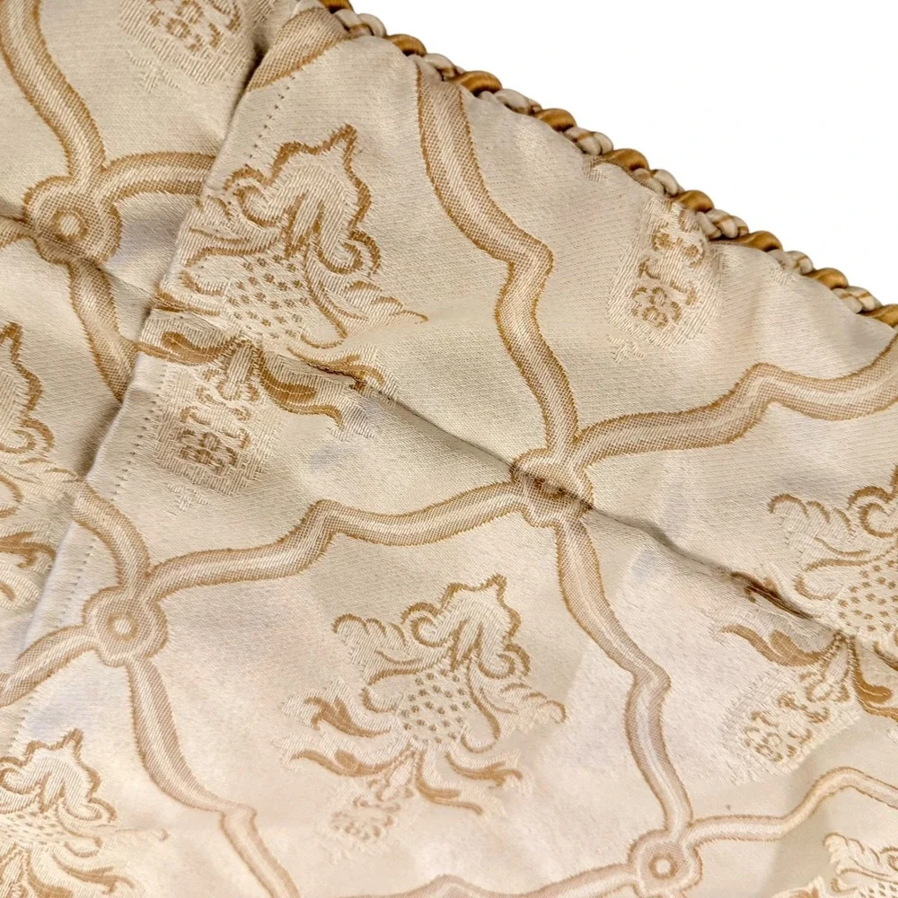 Damask Pillow Sham Champagne Gold Floral Trellis Corded Trim Queen King